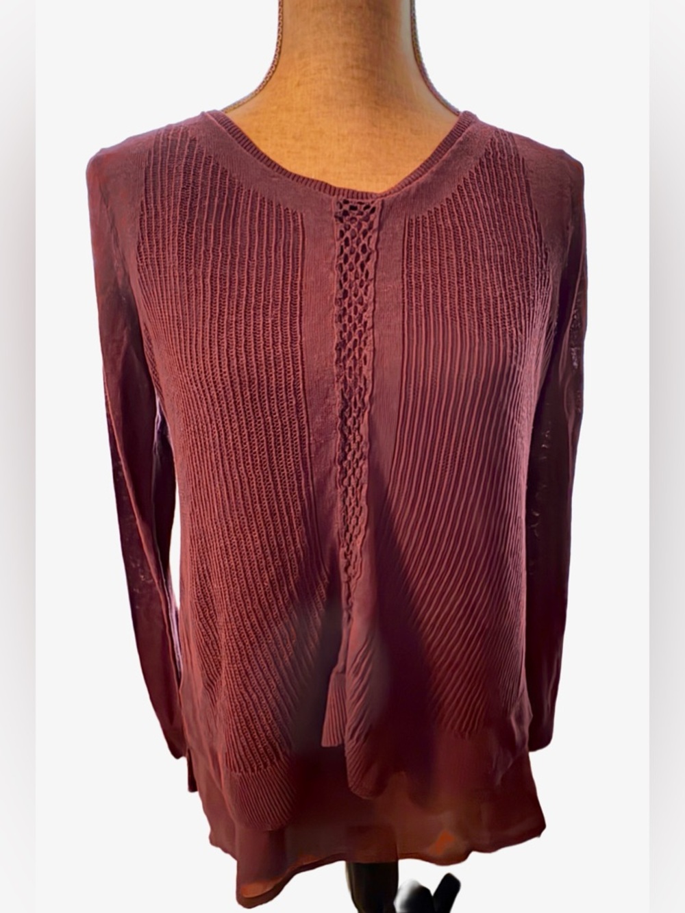 Women’s Lucky Brand  Burgundy Long Sleeve Knit Top Layered Sweater